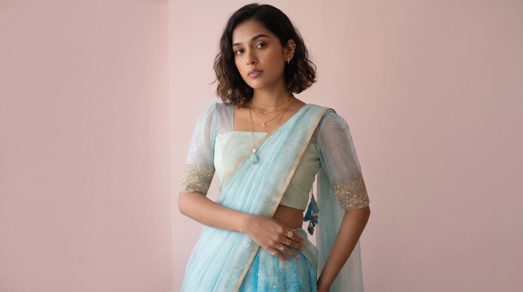 Celeste Blue Organza Lehenga Set