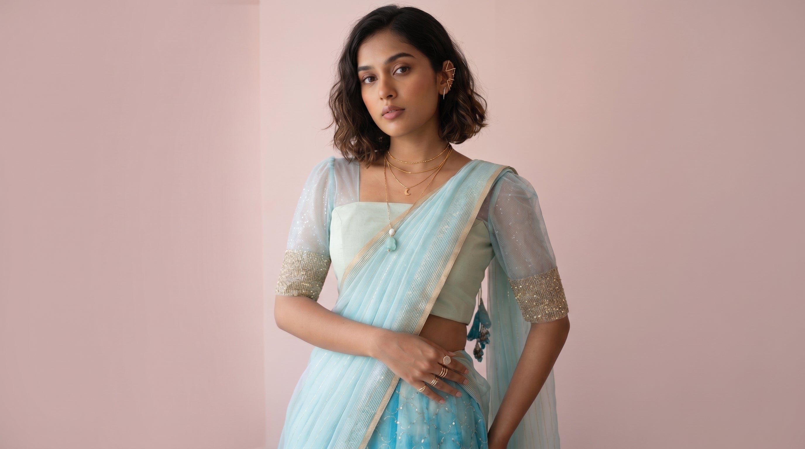 Celeste Blue Organza Lehenga Set
