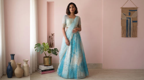 Celeste Blue Organza Lehenga Set