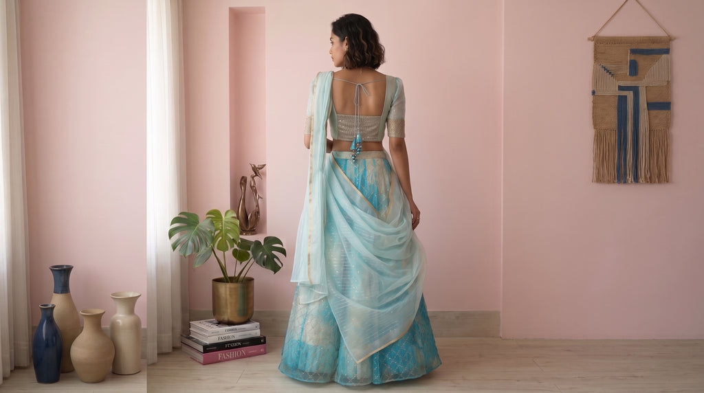 Celeste Blue Organza Lehenga Set