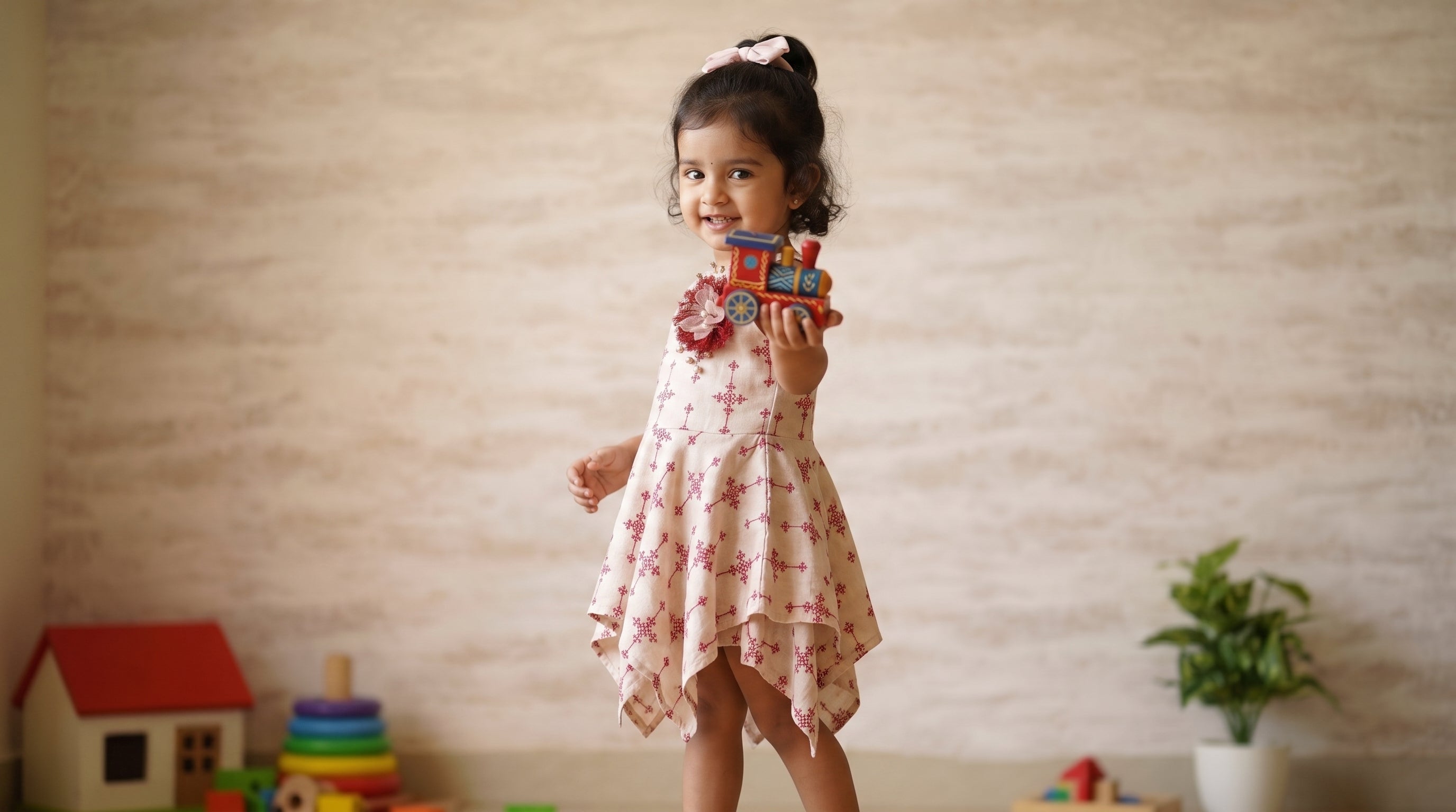 Girls Floral Embellished Handkerchief Dress