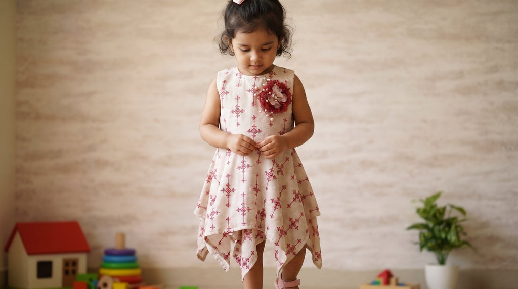 Girls Floral Embellished Handkerchief Dress