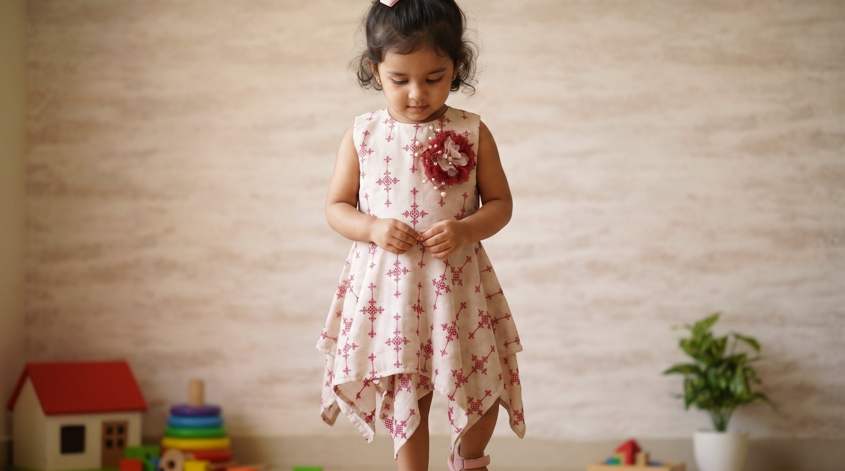 Girls Floral Embellished Handkerchief Dress