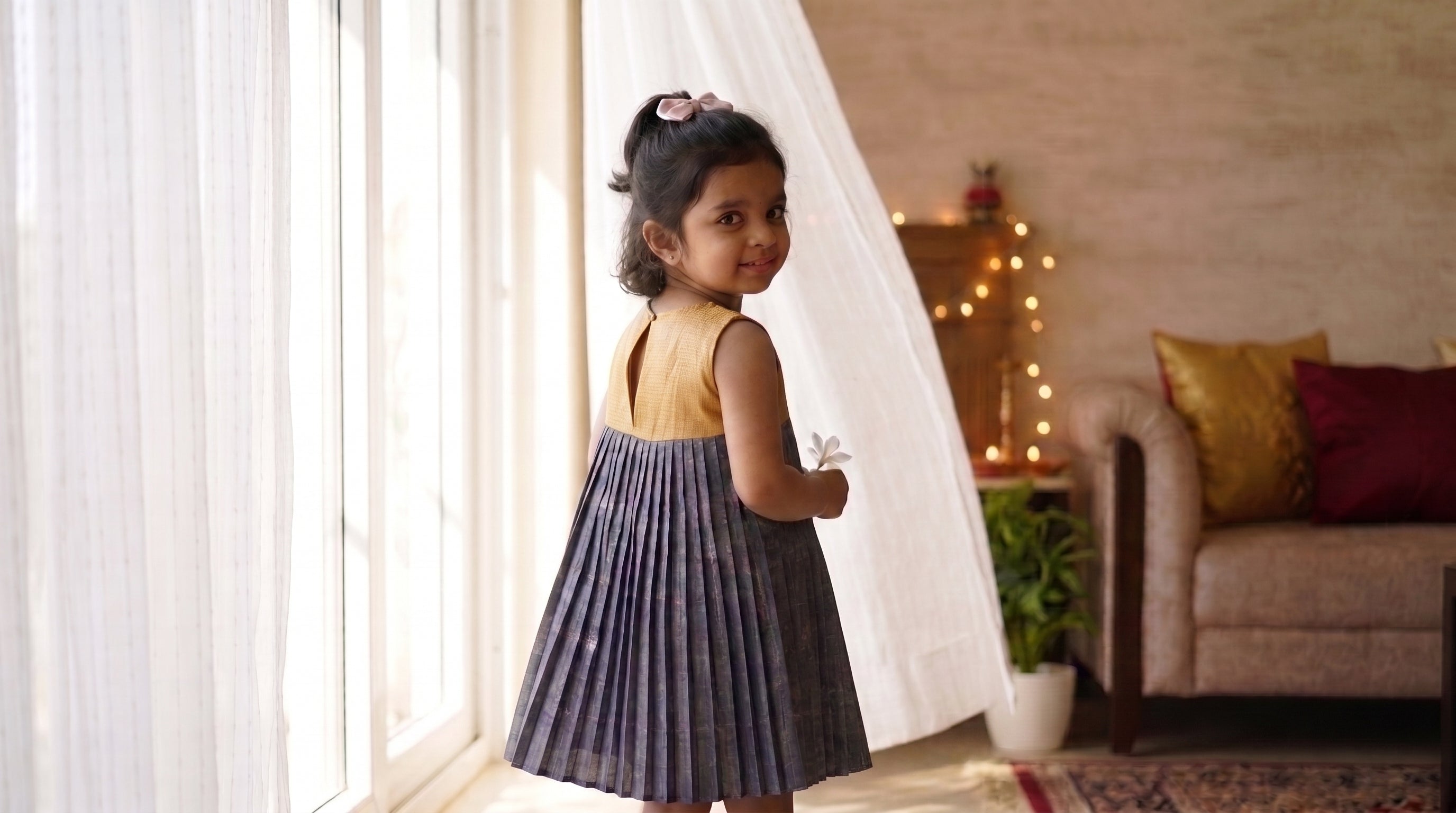 Antique Ochre & Azure Girls Dress