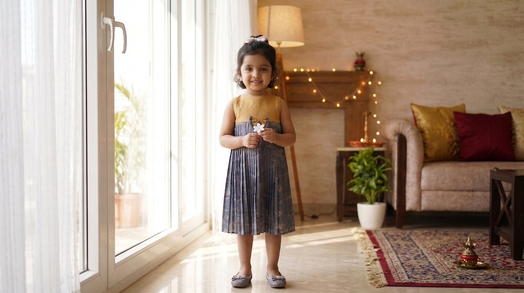Antique Ochre & Azure Girls Dress