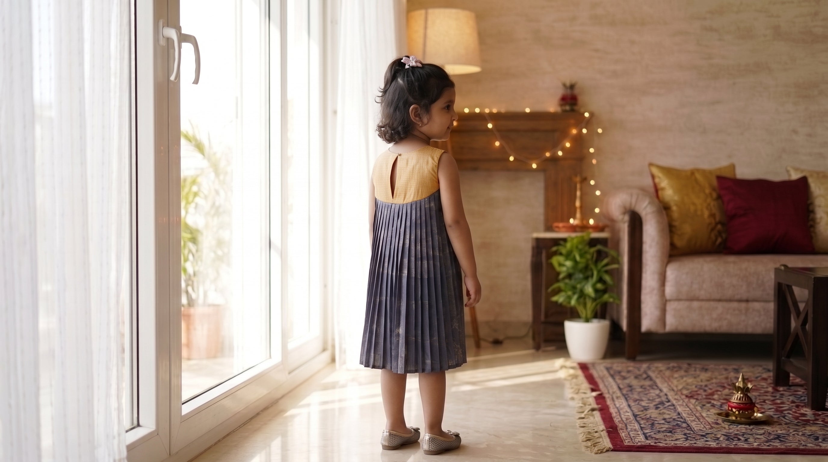 Antique Ochre & Azure Girls Dress