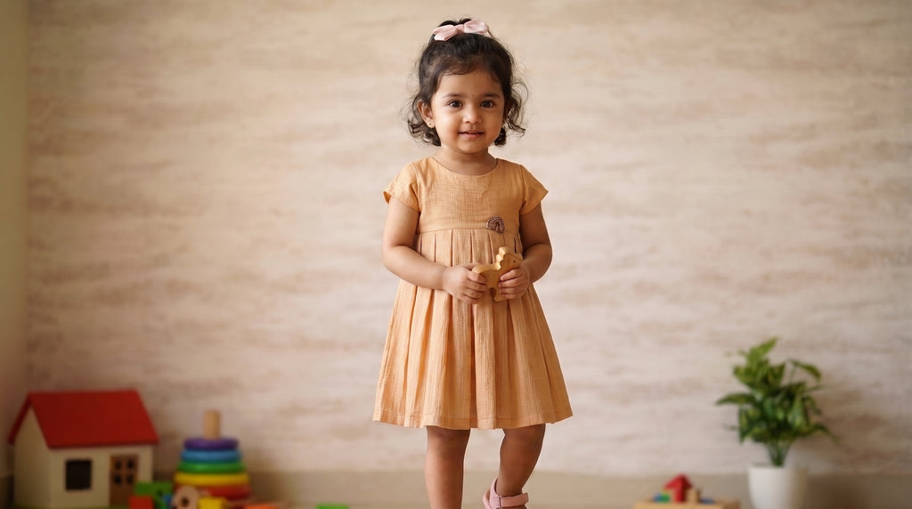 Apricot Bloom Pleated Dress