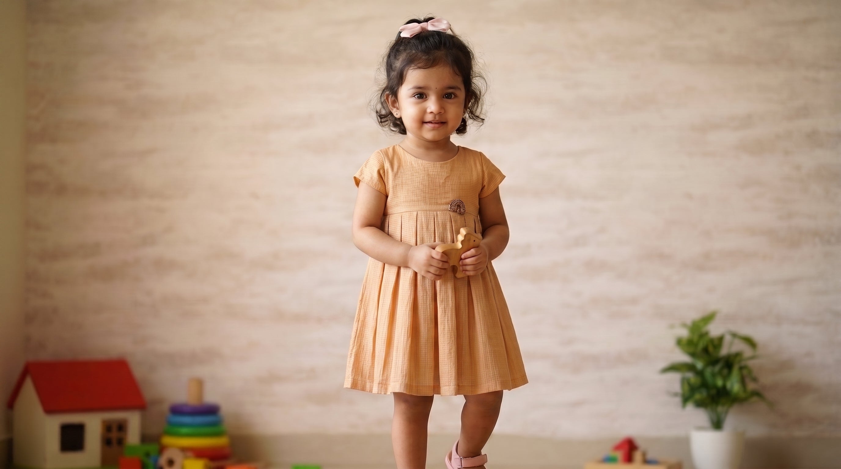 Apricot Bloom Pleated Dress