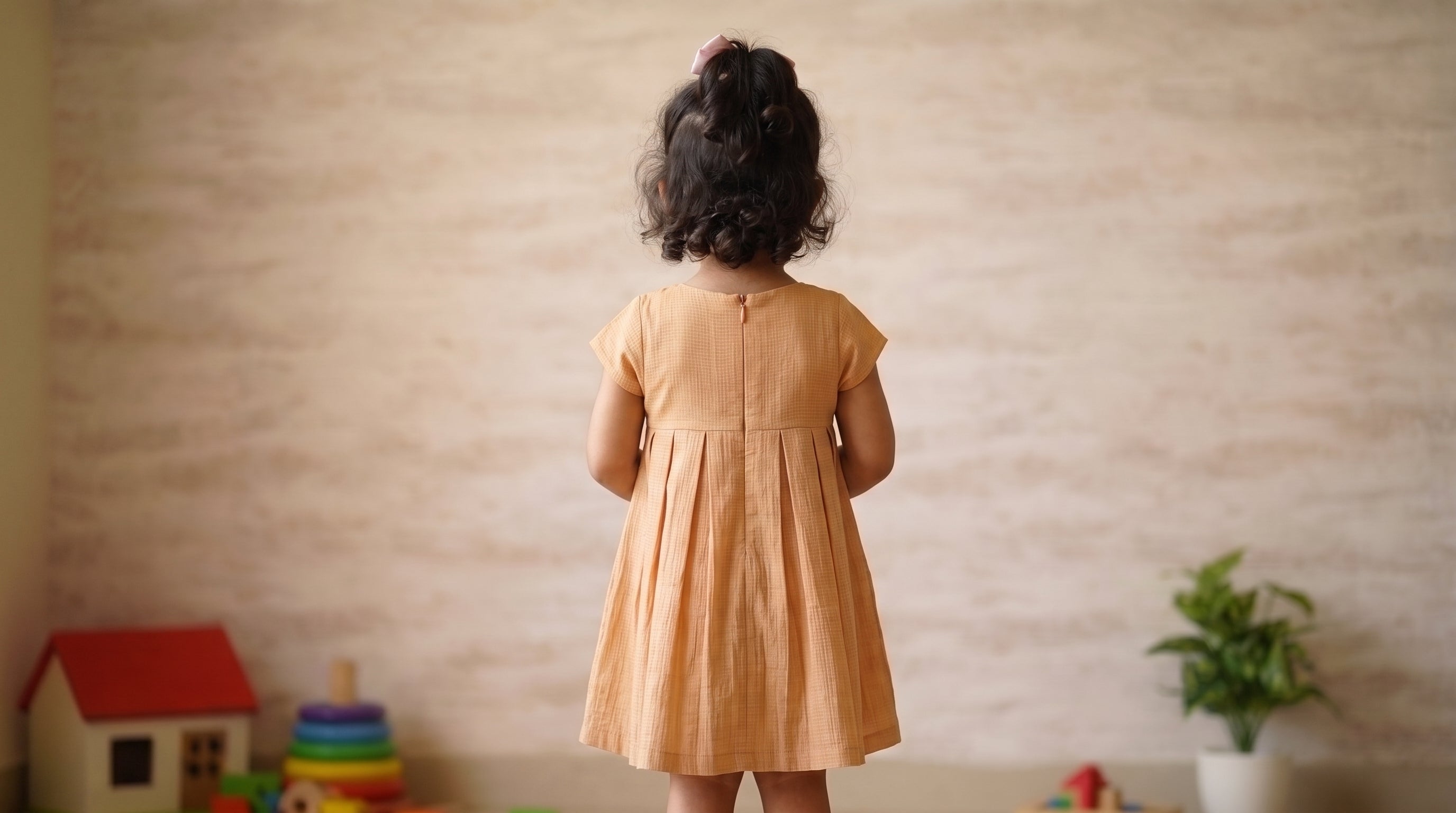 Apricot Bloom Pleated Dress