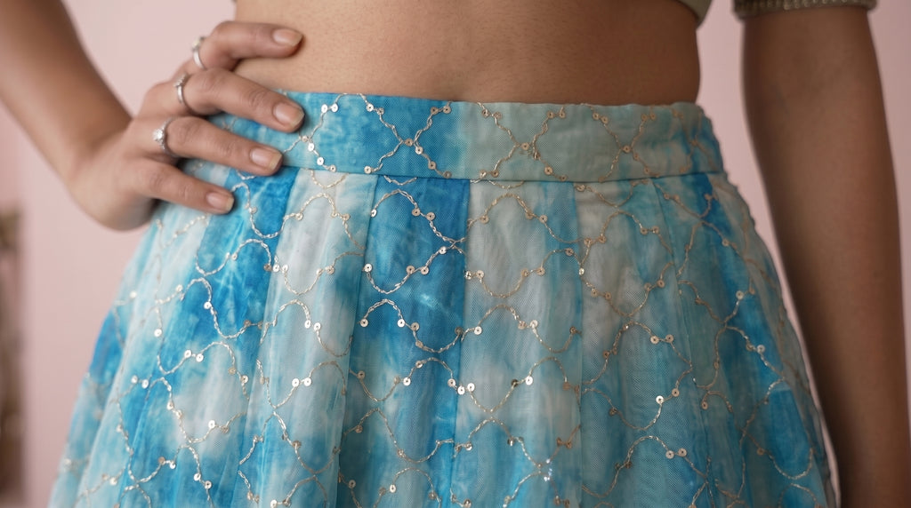 Celeste Blue Organza Lehenga Set