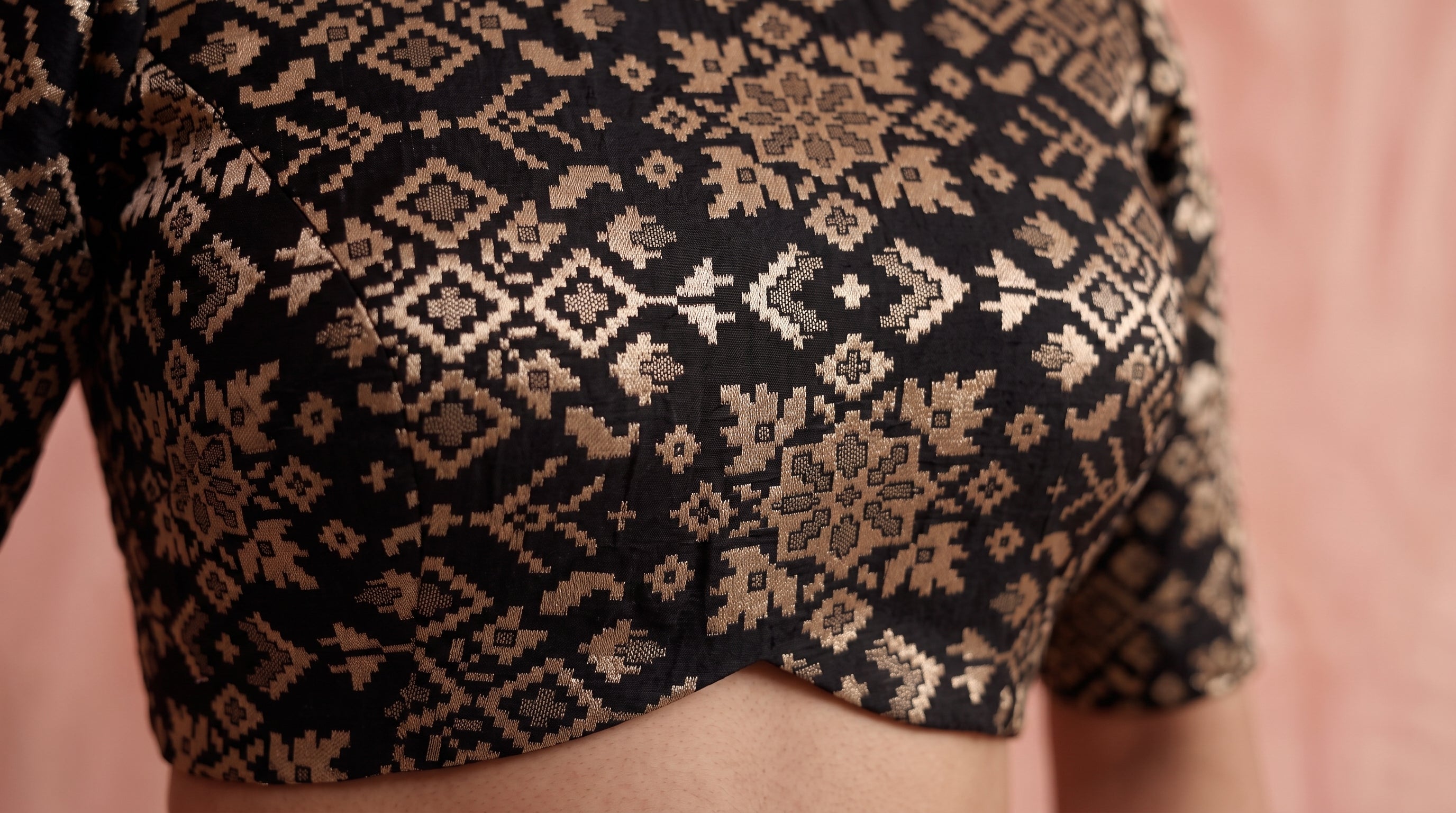 Noir Brocade Blouse & Ivory Tussar Silk Skirt Set