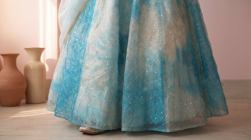 Celeste Blue Organza Lehenga Set